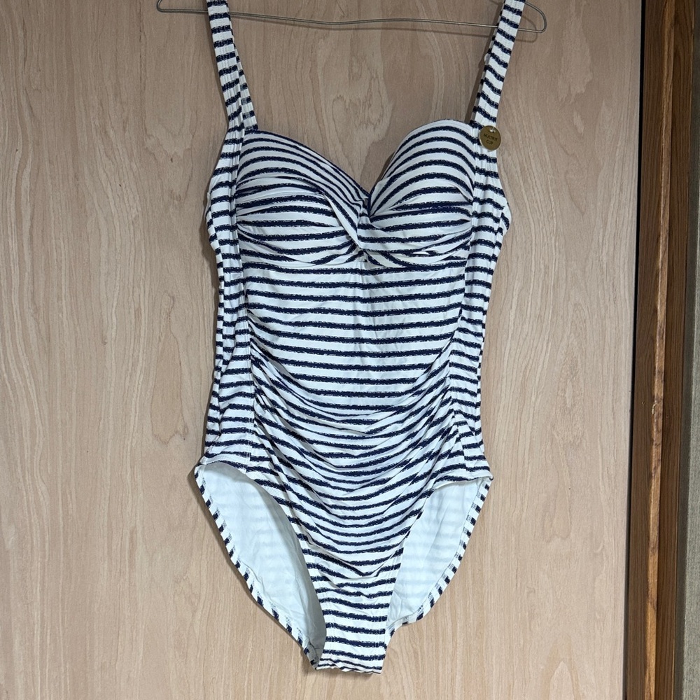 Striped Navy and White One-Piece Swimsuit for Women